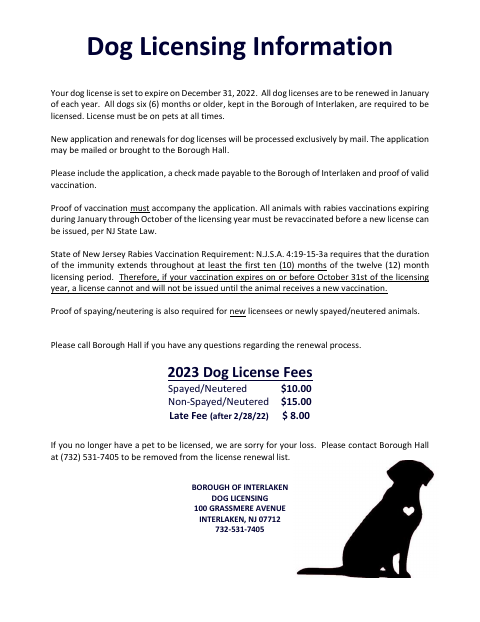 First page of the 2023 N.J. Dog License Application