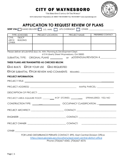 First page of the Application to Request Review of Plans