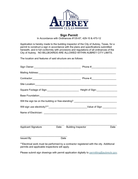 First page of the Sign Permit Application