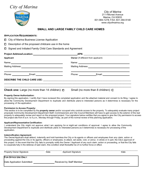 First page of the Small and Large Family Child Care Homes Application Requirements