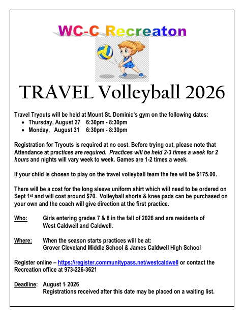 First page of the Travel Volleyball Tryout Registration