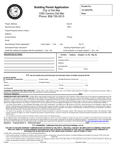 First page of the Building Permit Application