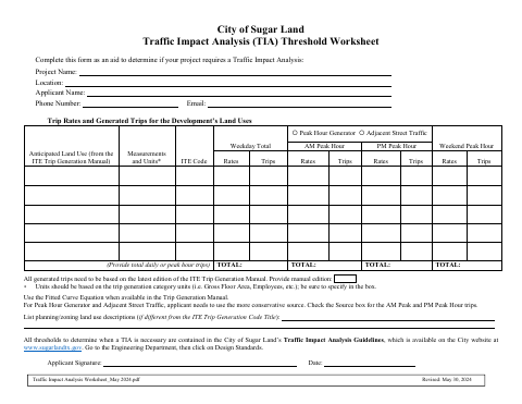 First page of the Traffic Impact Analysis Threshold Worksheet