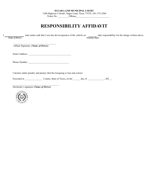 First page of the Responsibility Affidavit