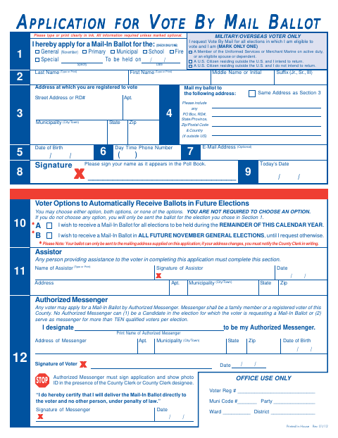 First page of the Application for Vote By Mail Ballot