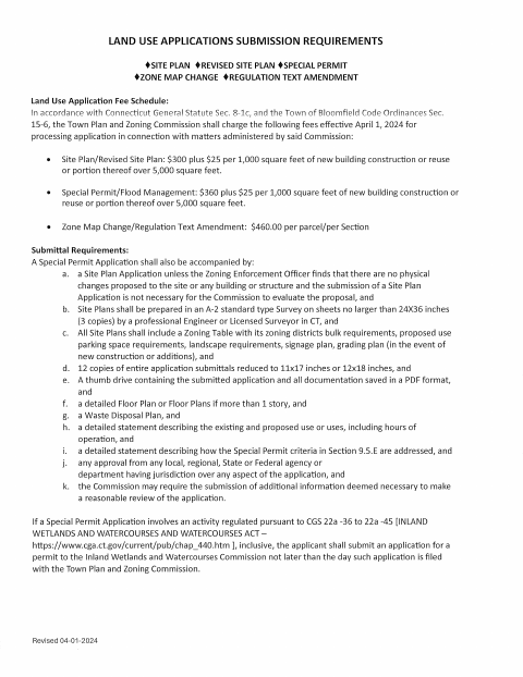 First page of the Land Use Application