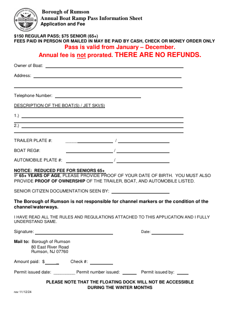 First page of the Annual Boat Ramp Pass Application