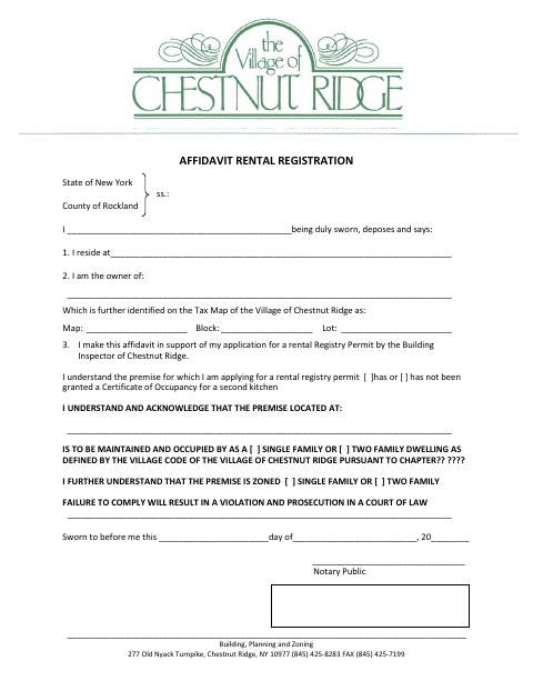 First page of the Rental Registration Affidavit