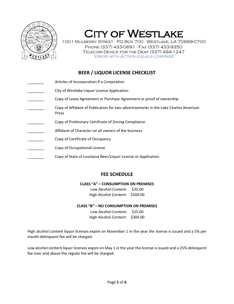 First page of the Beer and Liquor License Application
