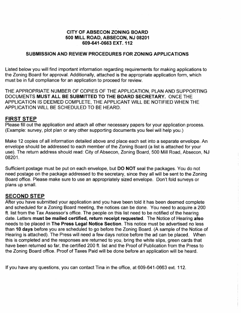 First page of the Zoning Board Application for Variances and Grounds of Appeal