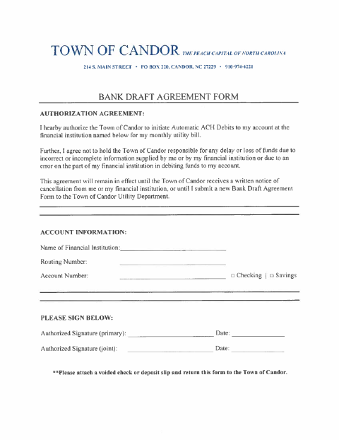 First page of the Bank Draft Agreement