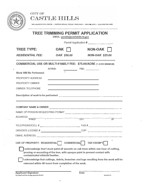 First page of the Tree Trimming Permit Application