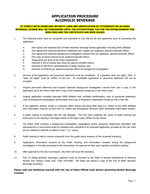 First page of the Alcohol License Complete Application
