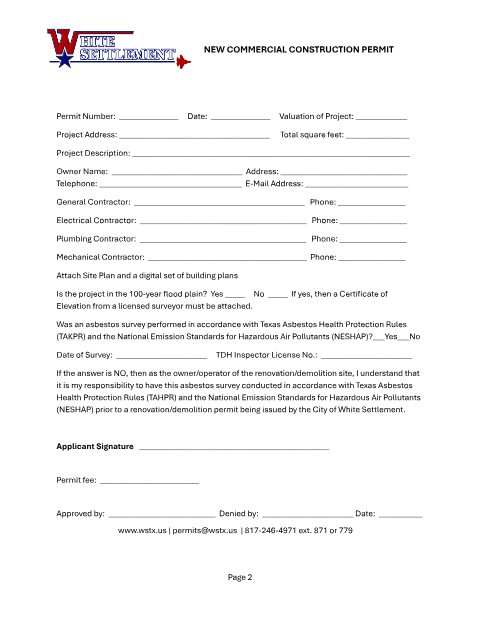 First page of the New Commercial Construction Application