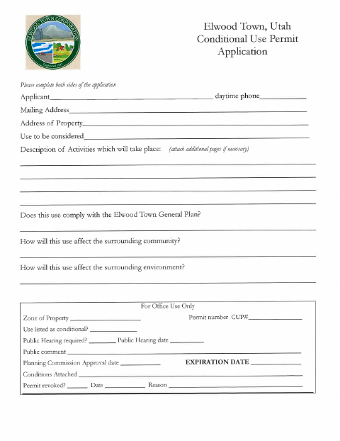 First page of the Conditional Use Permit Application
