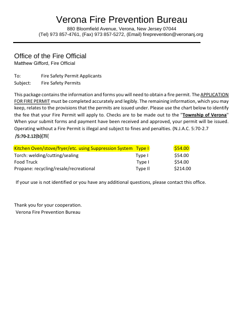First page of the Application for Fire Permit