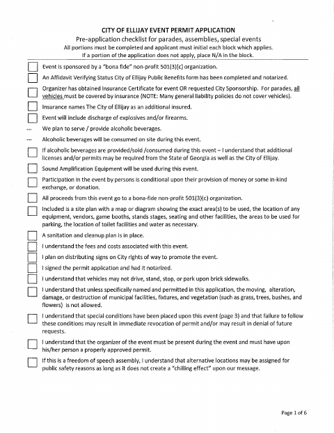 First page of the Event Permit Application