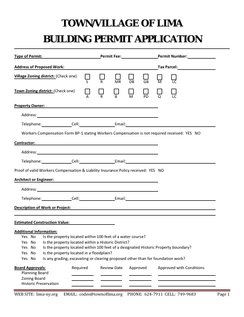 First page of the Building Permit Application