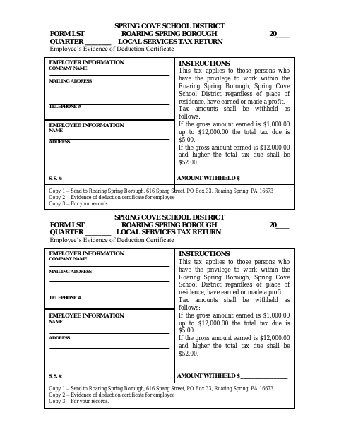 First page of the Local Services Tax Return