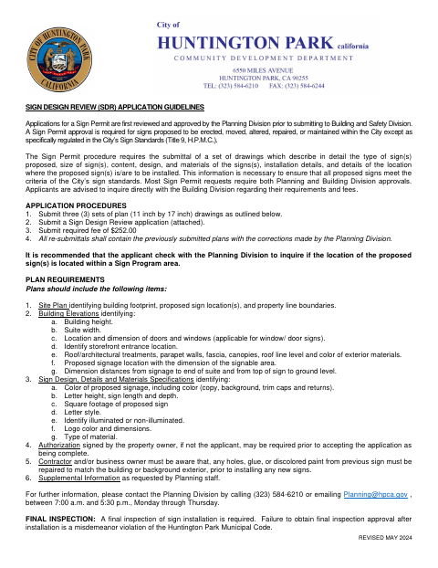 First page of the Sign Design Review Application