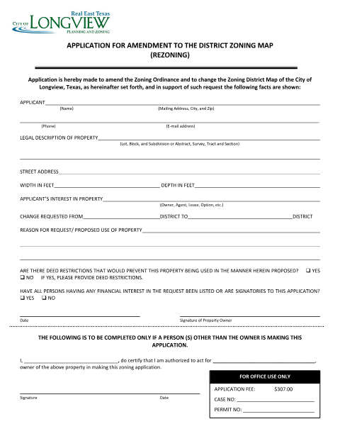 First page of the Application for Amendment to the District Zoning Map (Rezoning)