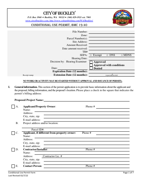 First page of the Conditional Use Permit Application
