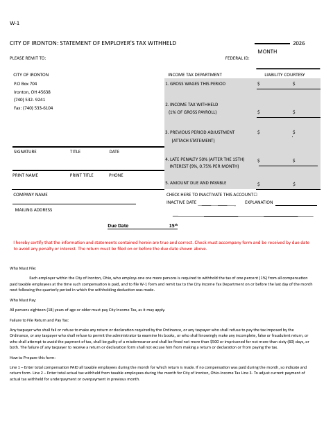 First page of the Statement of Employer's Tax Withheld