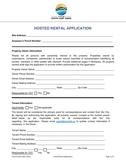 First page of the Hosted Rental Application