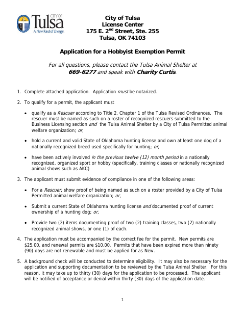 First page of the Application for a Hobbyist Exemption Permit