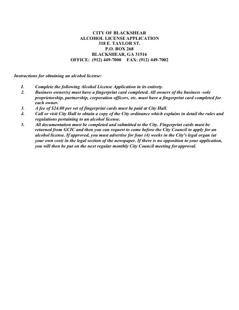 First page of the Alcohol License Application