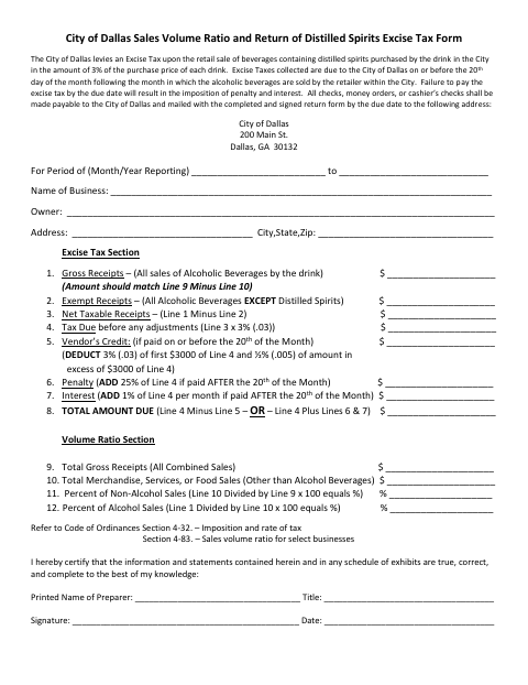 First page of the Alcohol Excise Tax Form