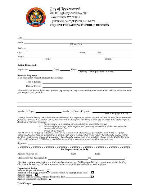 First page of the Request for Access to Public Records