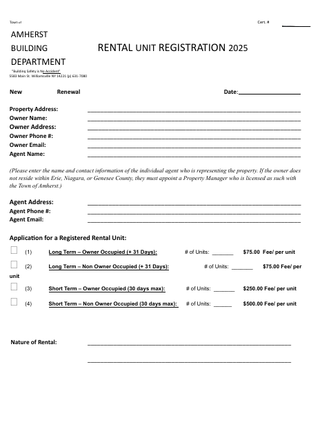 First page of the Rental Unit Registration Application