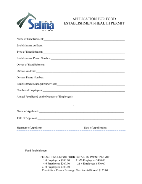 First page of the Application for Food Establishment/Health Permit