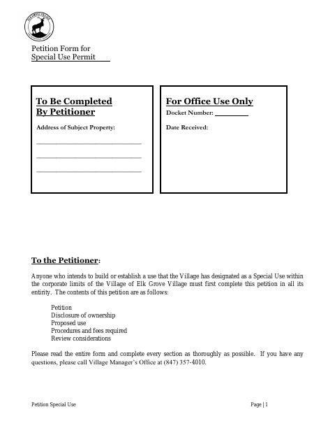 First page of the Petition for Special Use