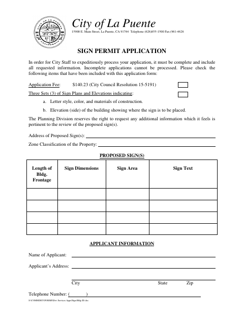 First page of the Sign Permit Application