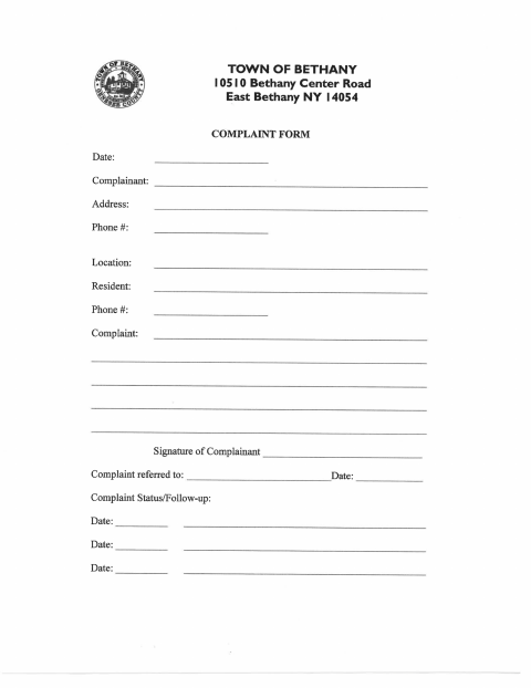 First page of the Complaint Form