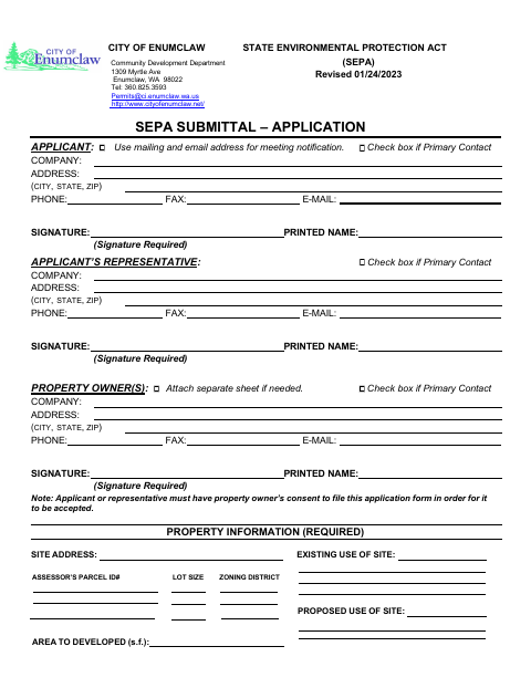 First page of the Environmental Checklist for SEPA Review Application