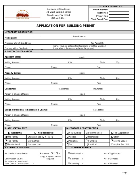 First page of the Application for Building Permit