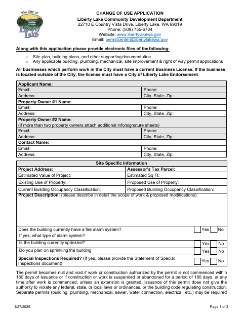 First page of the Change of Use Application