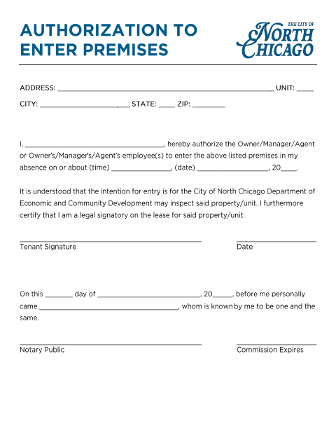 First page of the Authorization to Enter Premises