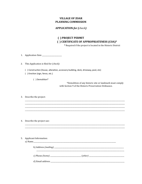 First page of the Planning Commission Application