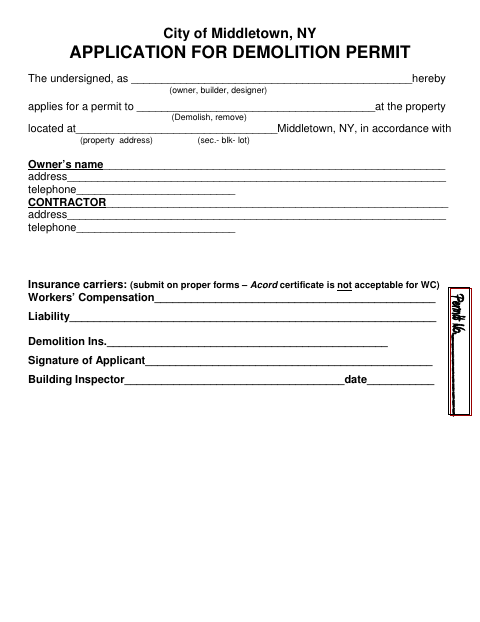 First page of the Application for Demolition Permit