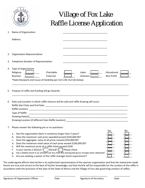 First page of the Raffle License Application