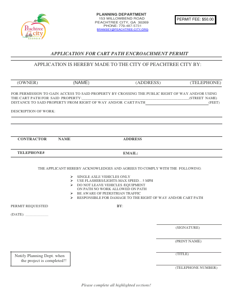 First page of the Application for Cart Path Encroachment Permit