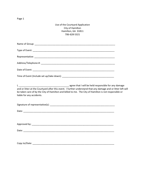 First page of the Use of the Courtyard Application