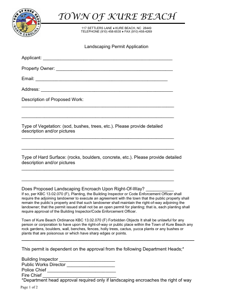 First page of the Landscaping Permit Application