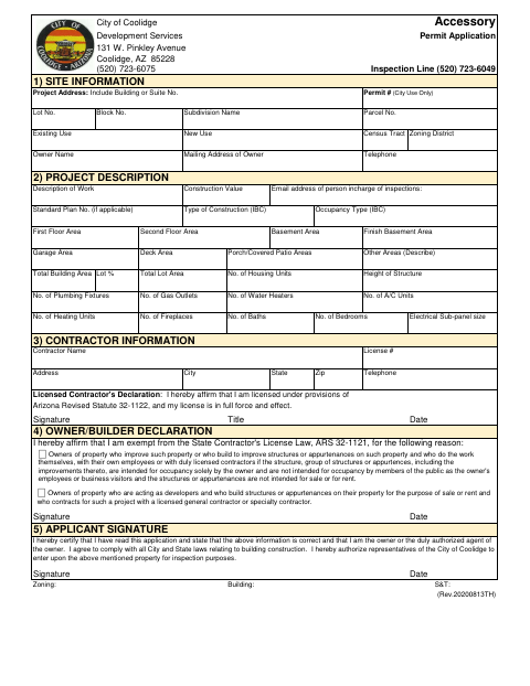 First page of the Accessory Permit Application