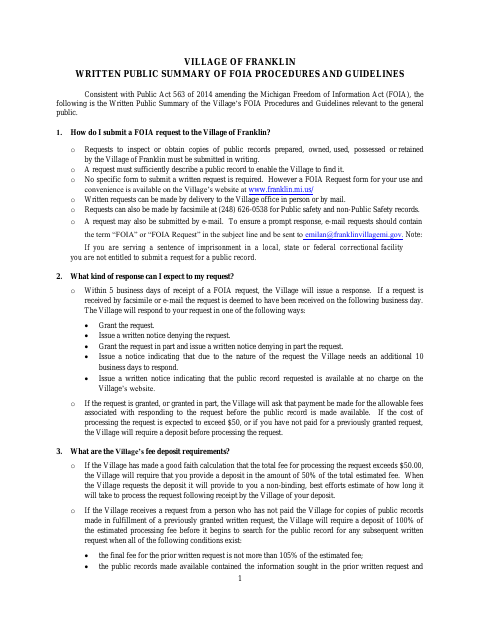 First page of the FOIA Public Records Request Form