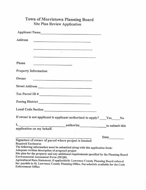 First page of the Site Plan Review Application